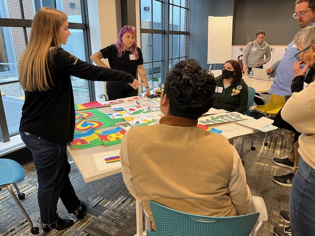 Maria Cruciani and Sabrina Zarza presenting in a small group