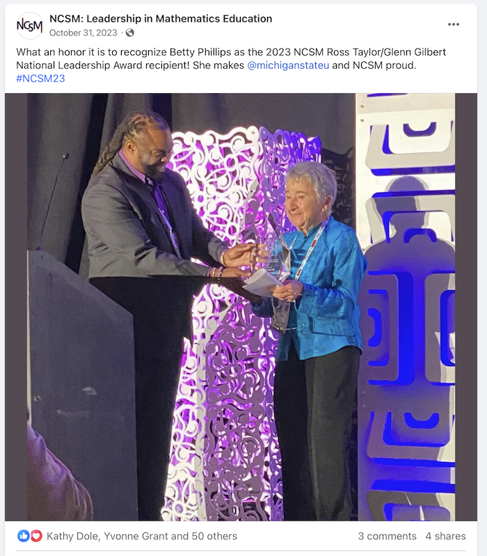 Betty Phillips receiving NCSM Award